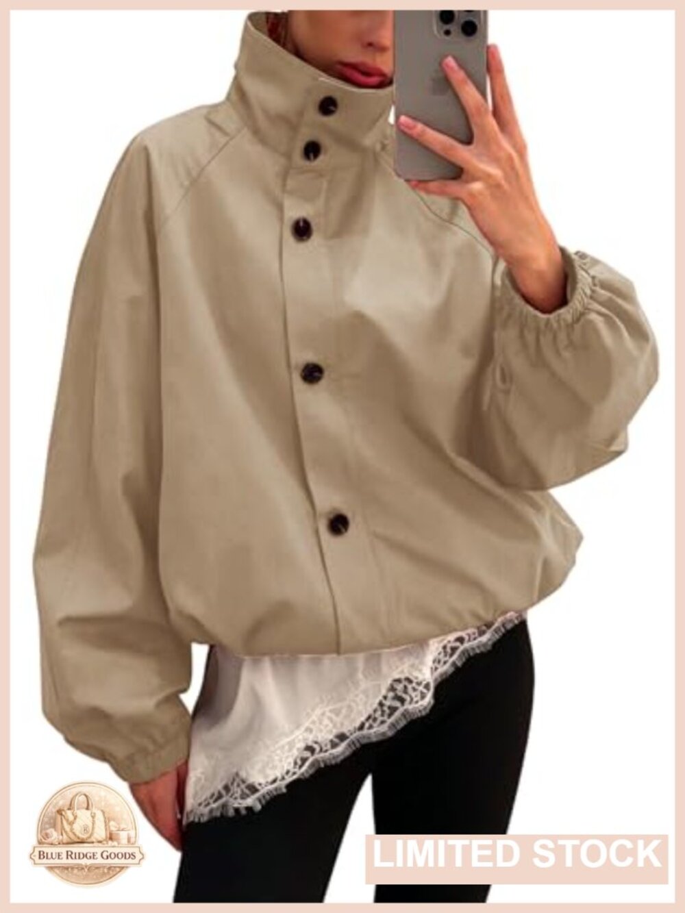 Funnel Neck Cropped Windbreaker Jacket Zip Up Casual Bomber
